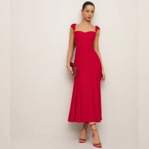 NWOT Reformation Bryson Dress in Cherry Red Midi Sweetheart Neckline - Size 4
